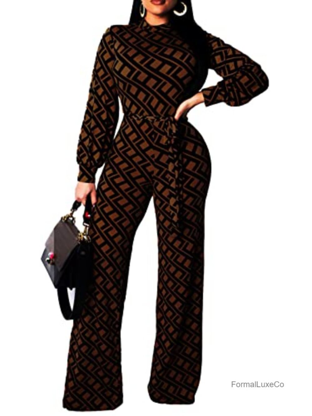 Women's Dressy Cold Shoulder Jumpsuit Long Sleeve Belted Business Romper